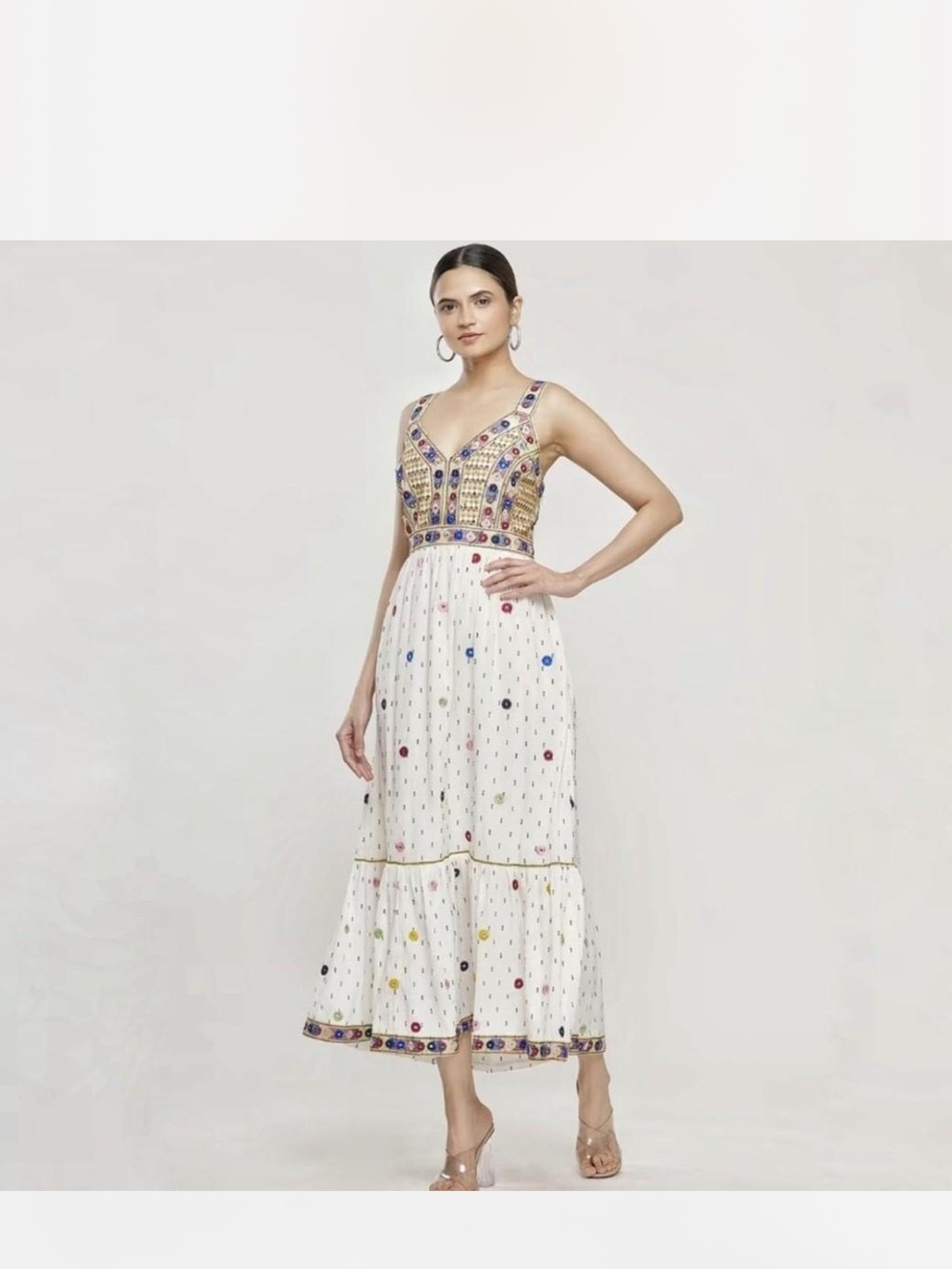 Anthropologie Payal Pratap Norah Cream  Beaded Embellished Maxi Dress